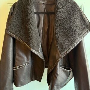 Baccini Women's Dark Brown Leather Jacket with Shearling Collar